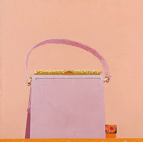 16 by 16 inch oil on linen by Sydney Licht, titled "Still Life with Purse", 2022 