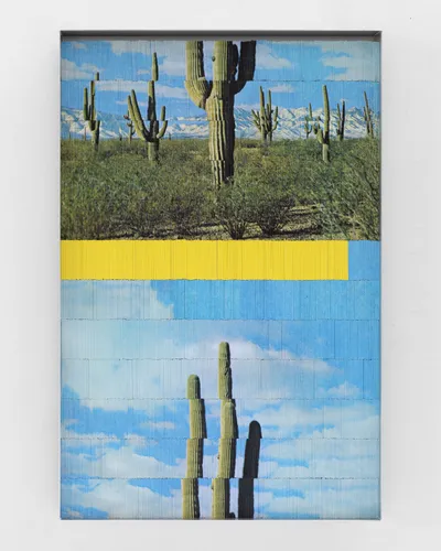 Peter Wegner, Cactus Divided by Yellow, 2026. SQS UV ink on polystyrene mounted with VHB to anodized aluminum case (8,640 sheets) 17.5” x 12” x 2.25”. Unique.