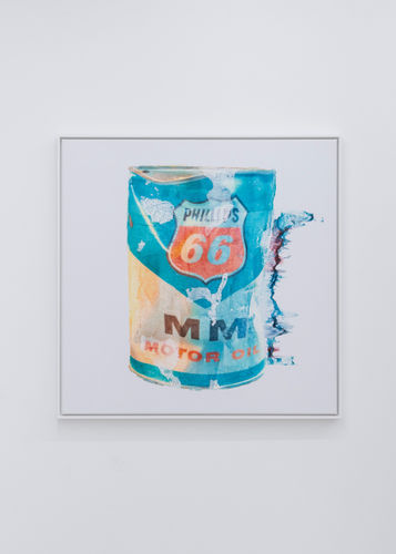 Ali Eckert, Phillips 66 (orange), 2023, Mixed media painting on canvas, 80 x 80 cm. 31 1/2 x 31 1/2 in.