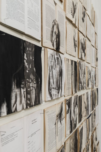 Fenomeni Celesti, 2014, books, wood, pins, ink and acrylic, cm 210 x 260 (detail)