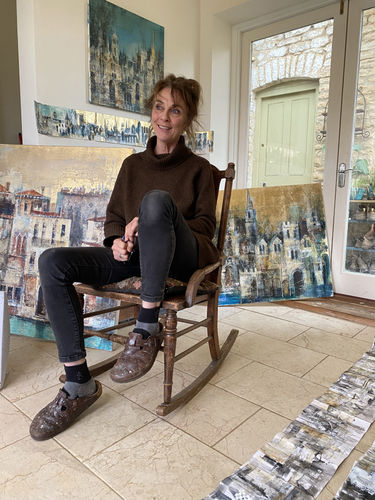 Bee Bartlett with some of her work at her studio in Oxfordshire