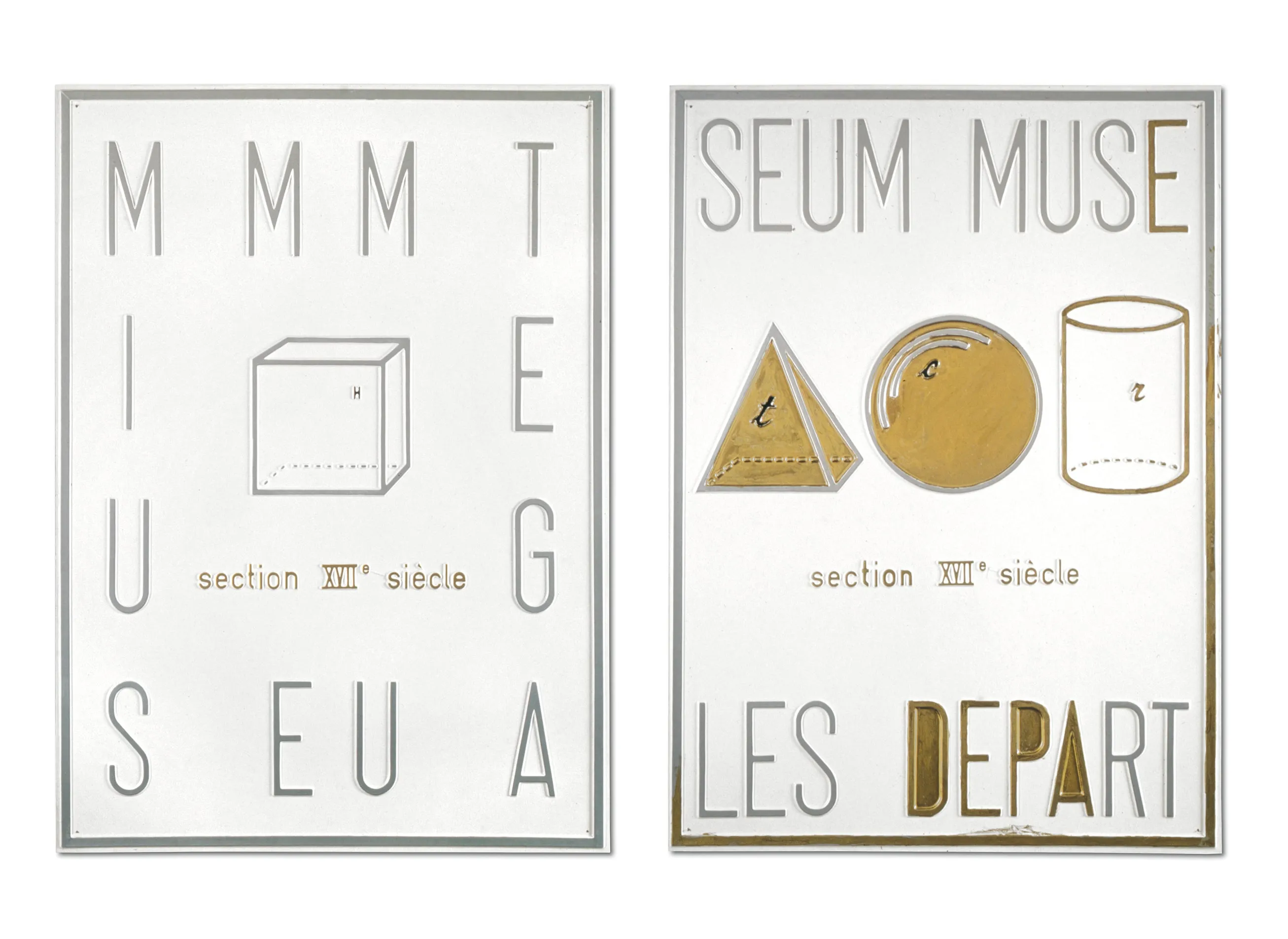 Marcel Broodthaers Section XVIIe siècle, 1969 Diptych; silver and gold paint on vacuum-formed plastic 47 1/4 x 33 7/8 in....