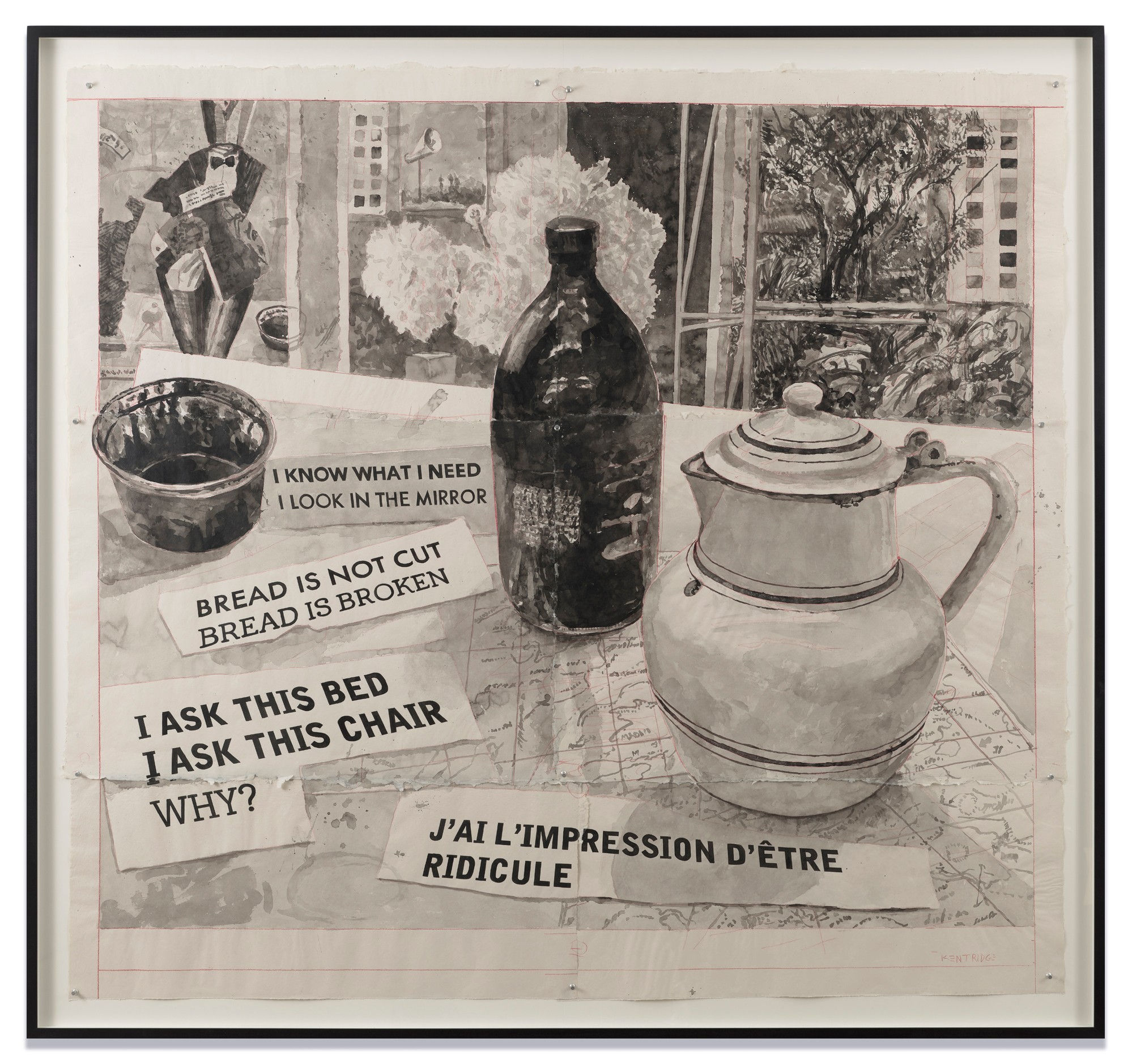 William Kentridge J'ai l'impression d'être ridicule, 2023 Indian ink and colored pencil on Phumani handmade paper 60 x 64 1/8...