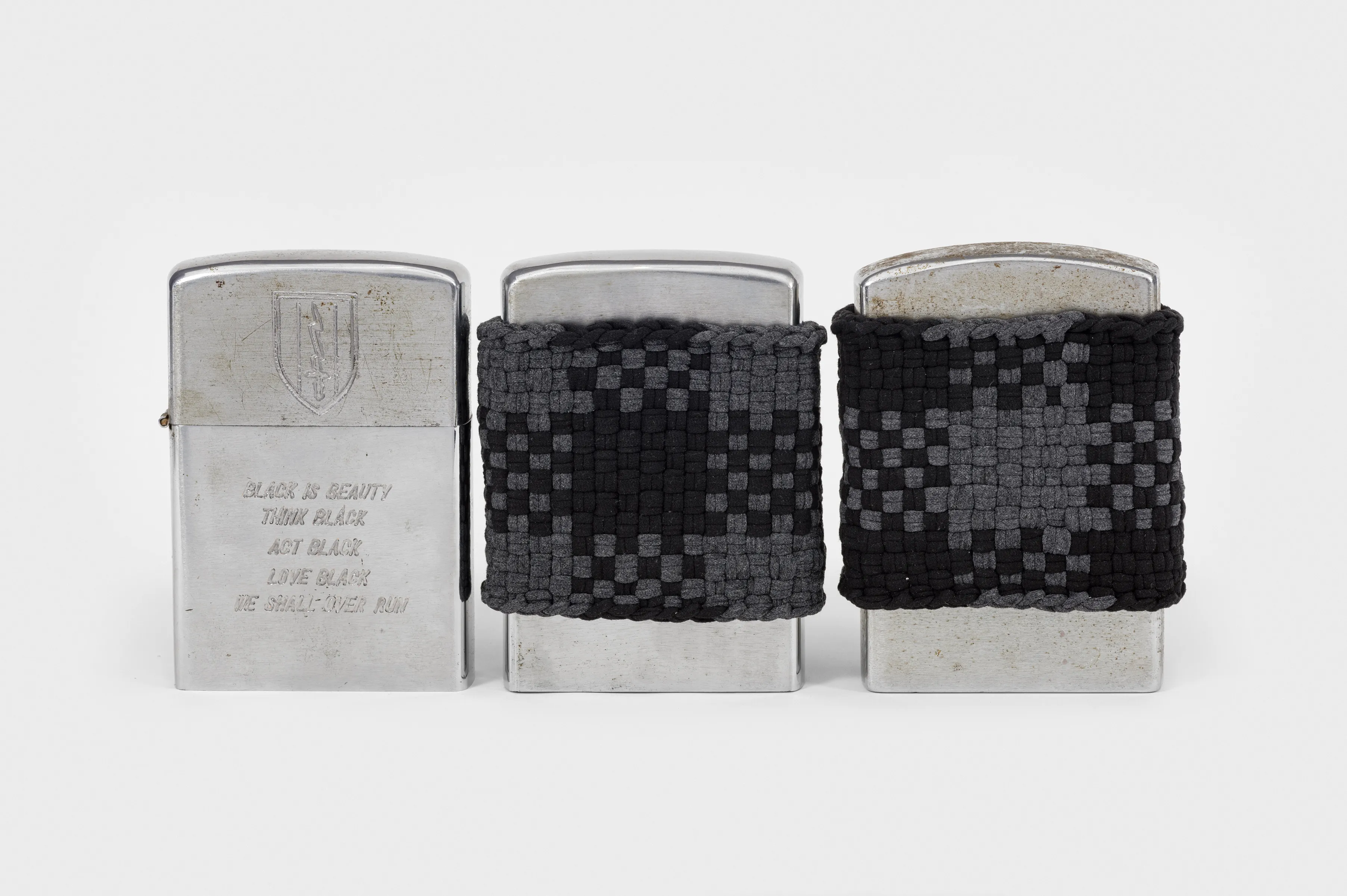 An-My Lê Black is Beauty, Think Black, Act Black, Live Black, We Shall Over Run, 2021 3 vintage lighters, cotton...