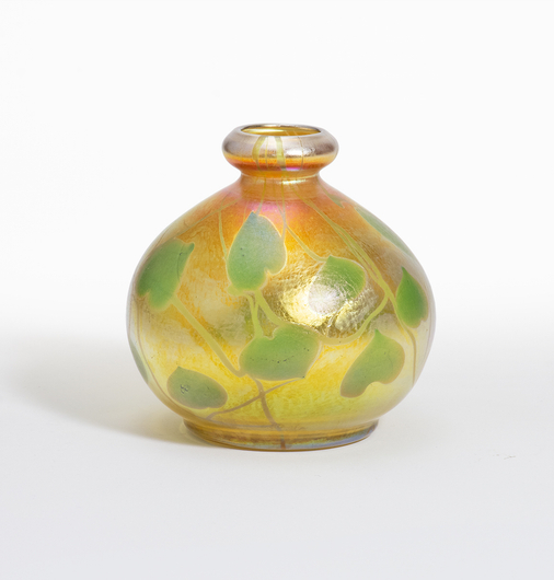 Decorated Gold Iridescent Favrile Glass Cabinet Vase