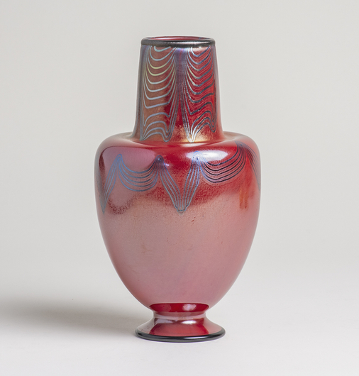 Decorated Red Favrile Glass Vase