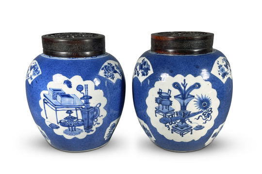 Pair of Chinese Powder Blue Porcelain Jars