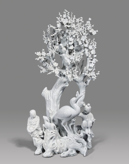 Very Rare and Fine Blanc de Chine Porcelain Tree with Figures