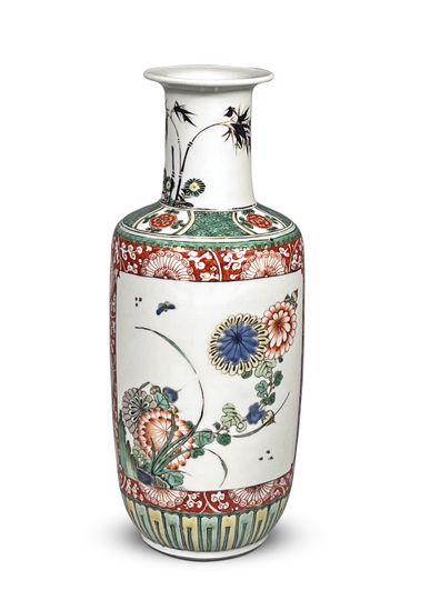 Chinese Famille Verte Porcelain Cabinet Rouleau Vase