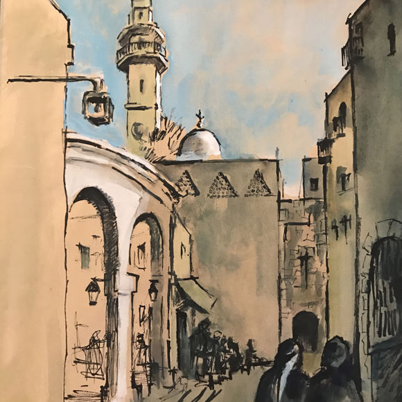 Kamal Boullata, Untitled (Jerusalem street scene), Circa 1962