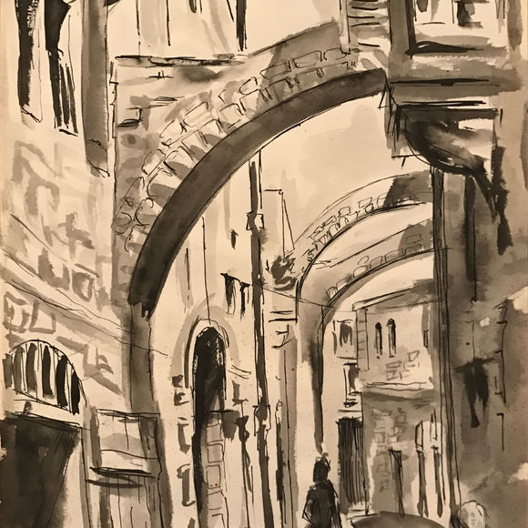 Kamal Boullata, Untitled (Jerusalem street scene), Circa 1962