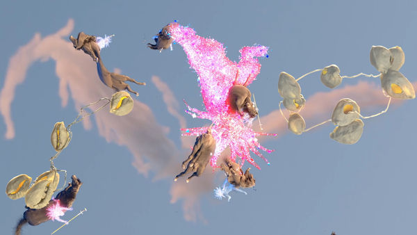 Julien Creuzet, Nos diables rouges, nos dérives commotions : De l’eau du large, ivrogne, de l’eau en étendue, pour se laisser dévorer, Gorgone, une surface pour s’étendre, de l’eau une face, se défendre, miroir. Ne pas croiser nos yeux, nos états vitreux, bien-heureux, n, 2025