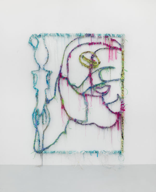 Julien Creuzet, we've slept so much, sweated so much in the sea, drawing of the masculine part of a pair of Edan, badges of belonging to the Ogboni cult society for Yoruba people. Nigeria. Brass. 19th or 20th century, sweated so much in the sea, drawing of two sails of a, 2023