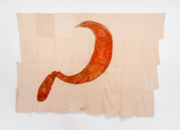 Paulo Nazareth, Sem título / bandeira [vermelho urucun com sague de boi], 2023