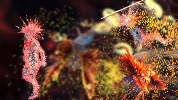 Julien Creuzet, Nos diables rouges, nos dérives commotions: De l’eau du large, ivrogne, de l’eau en étendue, pour se laisser dévorer, Gorgone, une surface pour s’étendre, de l’eau une face, se défendre, miroir. Ne pas croiser nos yeux, nos états vitreux, bien-heureux, no, 2025