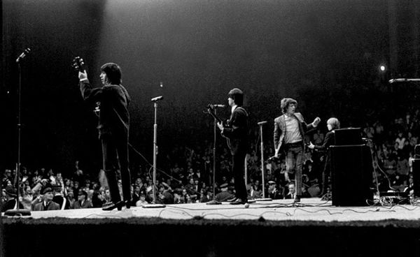 Gered Mankowitz, The Rolling Stones, Cuban Heels. Live U.S.A. The title of this photo comes from the type of shoes that you can see Bill wearing on the left of the group. You get a real sense of how technically primitive everything was when you see the back line of amps, 1965