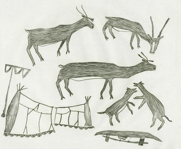 Kiakshuk, Caribou Near Tents, 1963