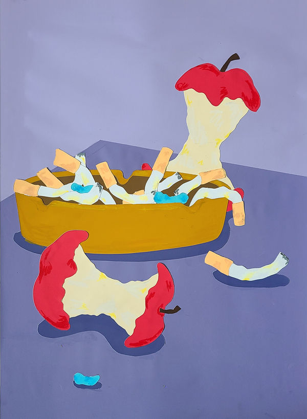 Allison Baker, Still Life of Lives Past and Present: nicorette on the bookcase, 2022