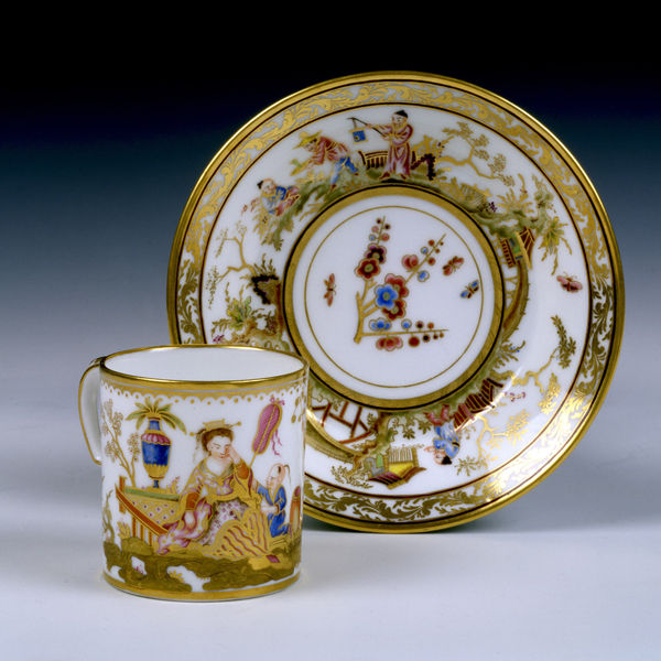 Sèvres Porcelain, A Hard-Paste Sèvres Chinoiserie Cup & Saucer, circa 1780