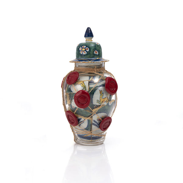 Bouke de Vries, Green Delft Memory Vessel with Seals, 2024
