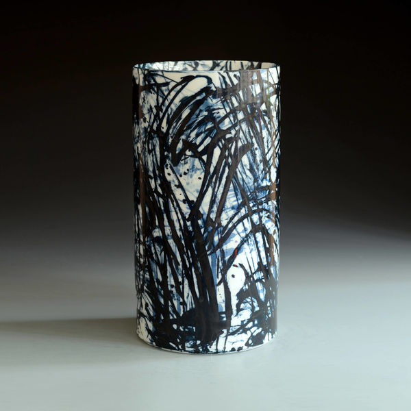 Felicity Aylieff, Blue & White Scribble Cylinder Vase, 2015