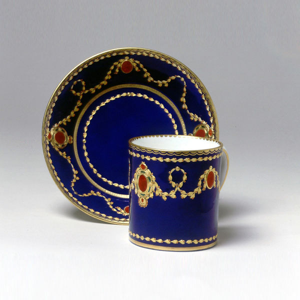 Sèvres Porcelain, A Very Rare ‘Jeweled’ Sèvres Porcelain Cup & Saucer (Goblet Litron et Soucoupe), 1780