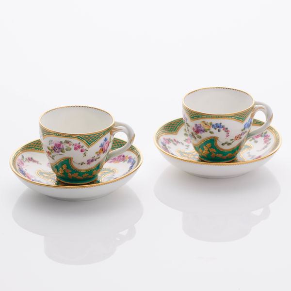 Sèvres Porcelain, A Pair of Soft-Paste Sèvres Porcelain Cups & Saucers, circa 1760-65