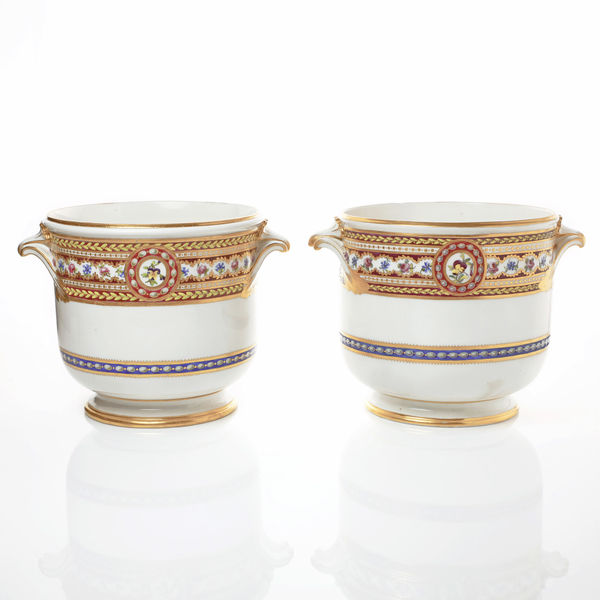 Sèvres Porcelain, A Pair of Soft-Paste Sèvres Porcelain Half-Decanter Coolers made for the Comtesse d'Artois, 1789