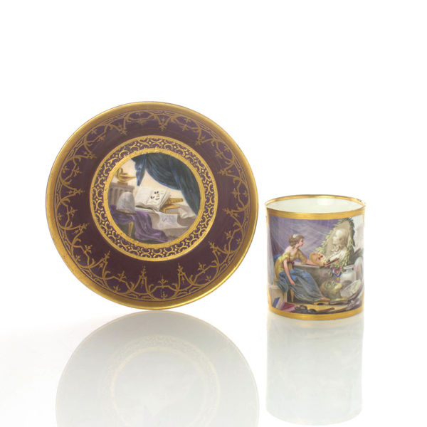 Sèvres Porcelain, A Soft-Paste Sèvres Porcelain Cup & Saucer with the Portrait of the Scientist Lamarck, circa 1795
