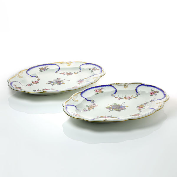 Sèvres Porcelain, A Pair of Soft-Paste Sèvres Porcelain Oval Dishes from the Beaujon Service, 1765