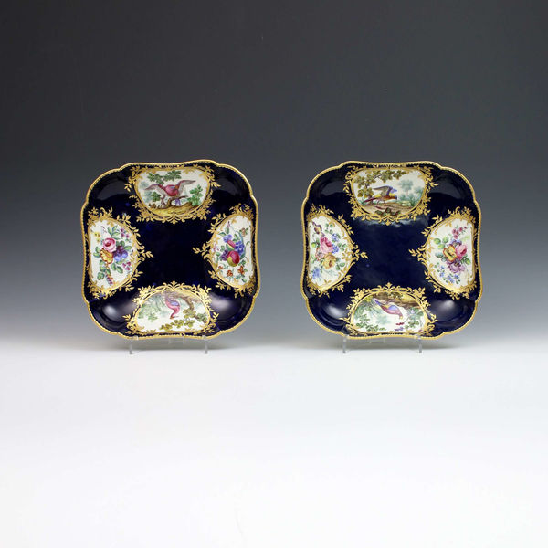 Sèvres Porcelain, A Pair of Sèvres Square Dishes, 1764 & 1765