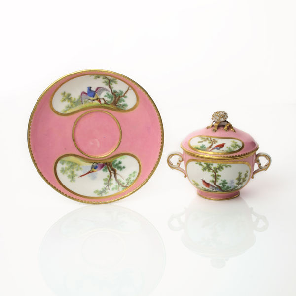 Sèvres Porcelain, A Soft-Paste Sèvres Porcelain Covered Cup & Saucer, circa 1760