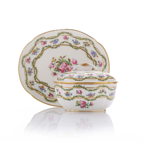 Sèvres Porcelain, A Sèvres Sugar Bowl, Cover and Stand, 1775