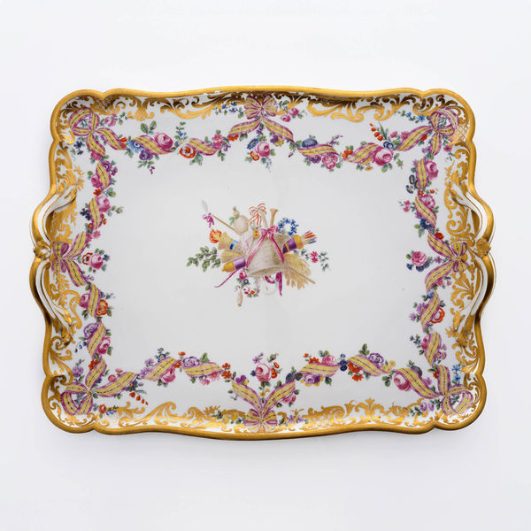 Sèvres Porcelain, A Hard-Paste Sèvres Porcelain Tray with Ribbons and Flowers, 1776
