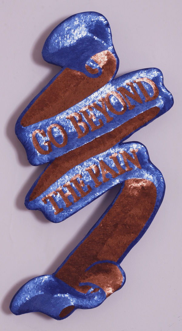 Frances GOODMAN, Banner "Go beyond pain" Blue and Gold, 2008