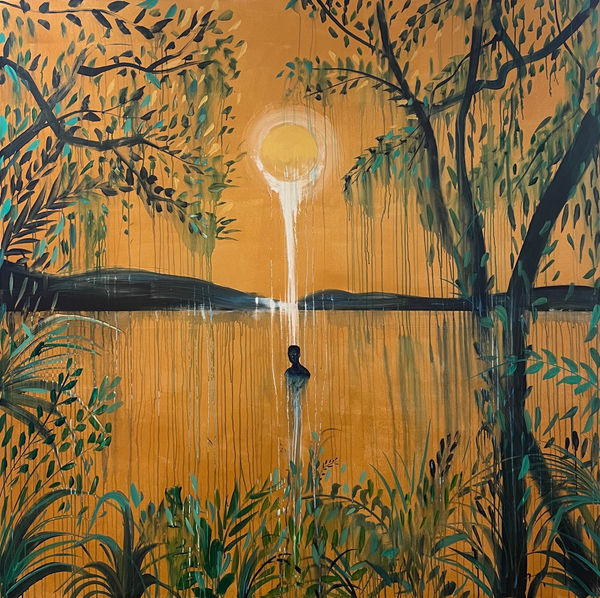 Omar Mahfoudi painting. Moroccan Artist. Contemporary art. Acrylic and ink on paper and canvas. Figurative. Abstraction. Cinematic paintings. Dreamy. Bold colours. Ink on paper.