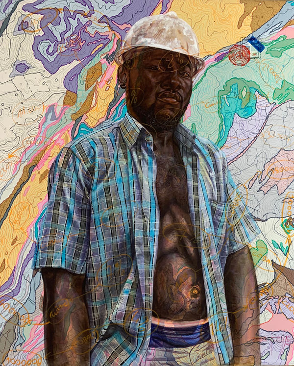 Jean David Nkot painting. Cameroonian Artist. Contemporary African art in Paris. AFIKARIS PARIS. Environmental issues. Bold colors. Colorful painting. 1-54 Marrakech. Abstract Figurative.