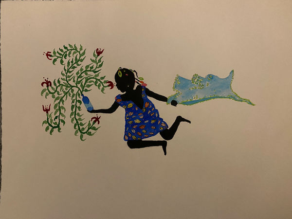 Saidou Dicko painting. Burkinabè Artist. Contemporary Art. Self-taught artist. Painted photography. Watercolour on paper. Echoes to Peulh tradition. Figurative and poetic photography.