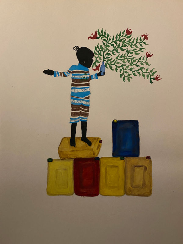 Saidou Dicko painting. Burkinabè Artist. Contemporary African Art in Paris. AFIKARIS Gallery. Self-taught artist. Echoes to Peulh tradition. Figurative and poetic.