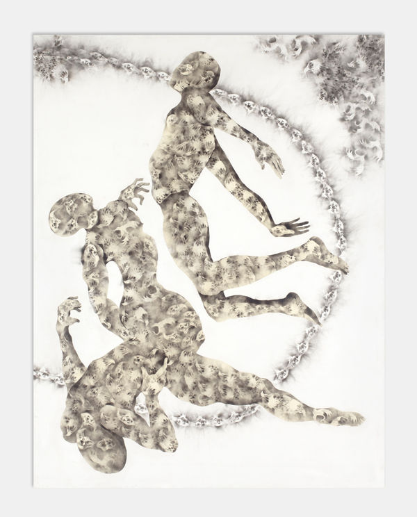 Géraldine Tobe painting. Congolese Artist. Contemporary African art in Paris. AFIKARIS PARIS. Smoke on canvas. Figurative painting. Black and white. Spiritual artworks. Feminist artist. Art Contemporain Africain