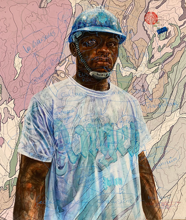 Jean David Nkot painting. Cameroonian Artist. Contemporary African art in Paris. AFIKARIS PARIS. Environmental issues. Bold colors. Colorful painting. 1-54 Marrakech. Abstract Figurative.