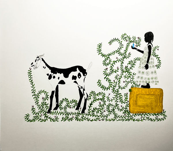 Saidou Dicko painting. Burkinabè Artist. Contemporary African Art in Paris. AFIKARIS Gallery. Self-taught artist. Echoes to Peulh tradition. Figurative and poetic.