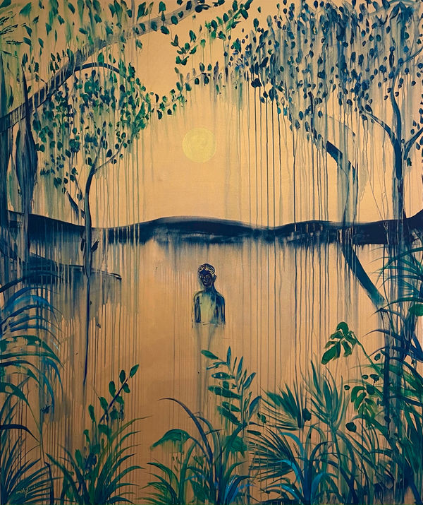 Omar Mahfoudi painting. Moroccan Artist. Contemporary art. Acrylic and ink on paper and canvas. Figurative. Abstraction. Cinematic paintings. Dreamy. Bold colours. Ink on paper.