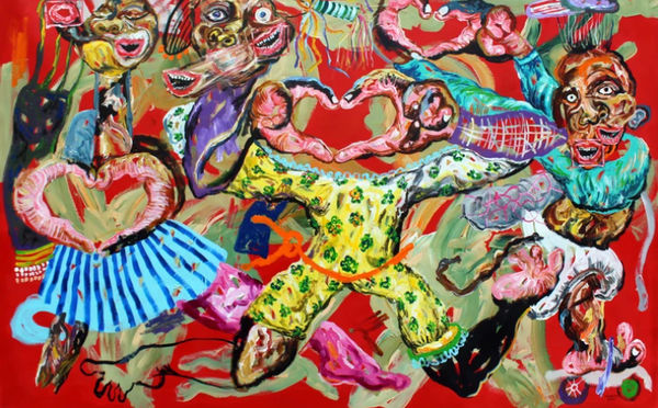 Christiano Mango painting. Angolan Artist. Contemporary African art in Paris. AFIKARIS Paris. Acrylic on canvas. Political dimension. Composite creatures.