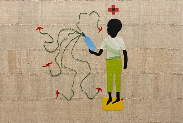 Saidou Dicko painting. Burkinabè Artist. Contemporary Art. Self-taught artist. Painted photography. Watercolour on paper. Echoes to Peulh tradition. Figurative and poetic photography.