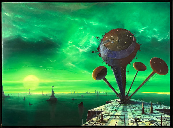 Glenn Brown, Everyone Sang (Painting for Ian Curtis) after Chris Foss (copied from the illustration 'Gammaden 02'), 1996