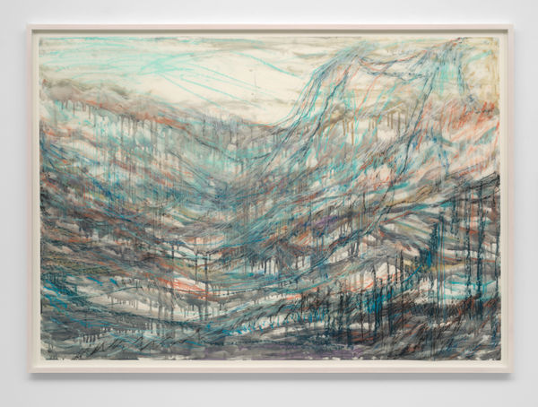 Diana Al-Hadid Untitled, 2020 Conté, charcoal, pastel, and acrylic on mylar 42 x 60 in (106.6 x 152.4 cm) 45 x 63 x 1 3/4 in framed (114.3 x 160 x 4.4 cm framed)