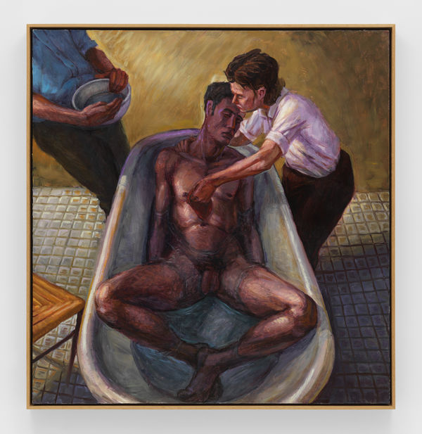 Hugh Steers Two Men and a Woman, 1992 Oil on canvas 60 1/4 x 57 1/4 x 1 1/4 in (153 x 145.4 x 3.2 cm)