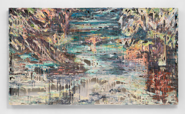 Diana Al-Hadid Styx and Stones, 2021 Polymer gypsum, fiberglass, steel, plaster, pigment 54 x 95 x 3 1/2 in (137 x 241 x 3 1/2 cm)