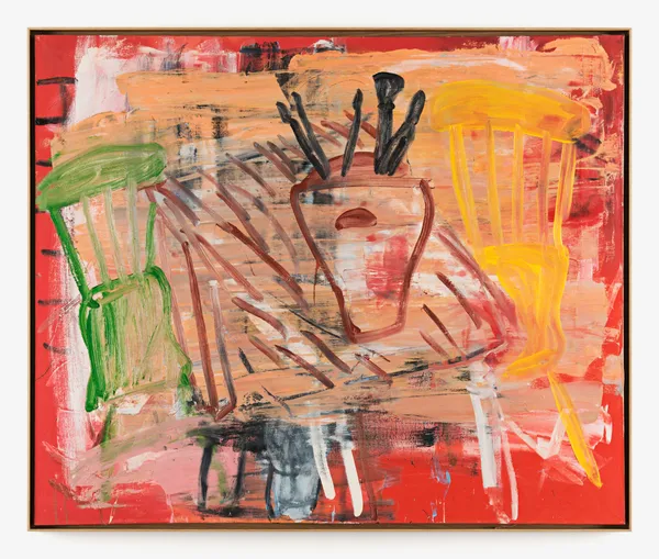 Roy Oxlade, Black Brushes in a Pot with Two Chairs, 2000 c.